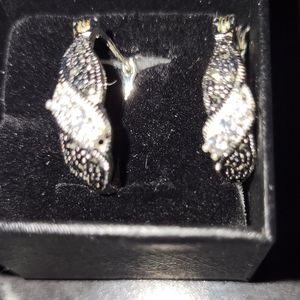 Black and white swarovski crystal element earrings. Sterling silver.